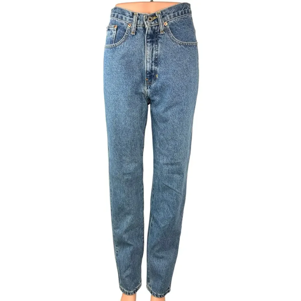 Express Bleu Blue Medium Wash Classic High Rise Straight Denim Jeans Size 7/8R